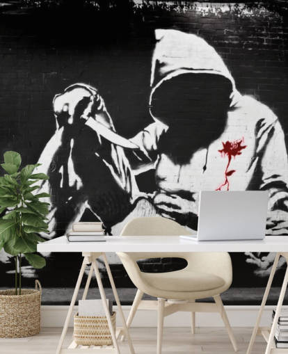 Banksy Hoodie with Knife Graffiti Mural