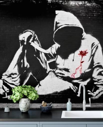 Banksy Hættetrøje med kniv Graffiti Mural