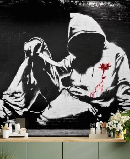 Banksy Hoodie with Knife Graffiti Mural