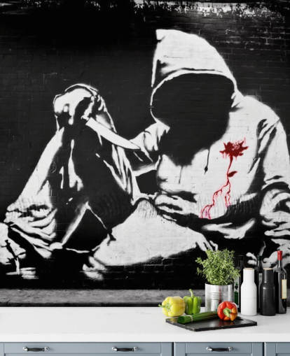Banksy Hoodie with Knife Graffiti Mural