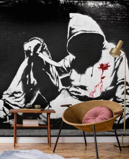 Banksy Hoodie with Knife Graffiti Mural