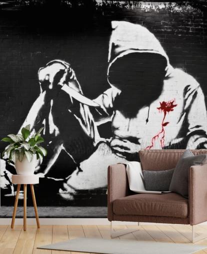 Banksy Hoodie med kniv Graffiti väggmålning