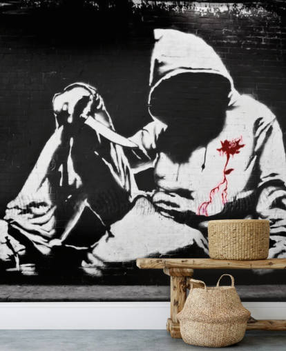 Banksy Hoodie mit Messer Graffiti Fototapete