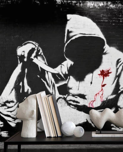 Banksy Hoodie mit Messer Graffiti Fototapete