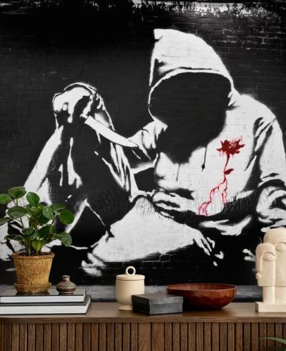 Banksy Hoodie with Knife Graffiti Mural