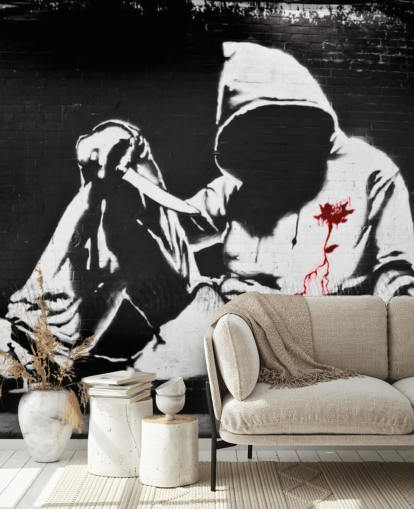 Banksy Hoodie with Knife Graffiti Mural