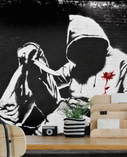 Graffiti à capuche Banksy avec couteau