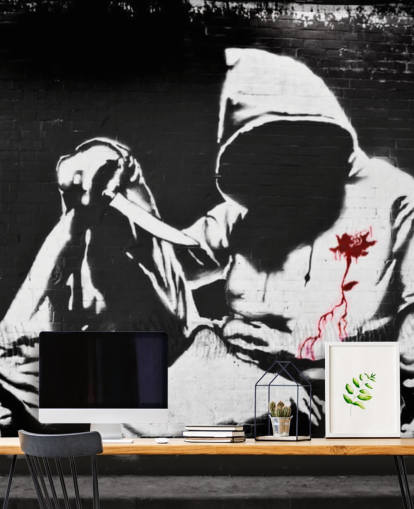 Banksy Hettegenser med Kniv Graffiti Mural