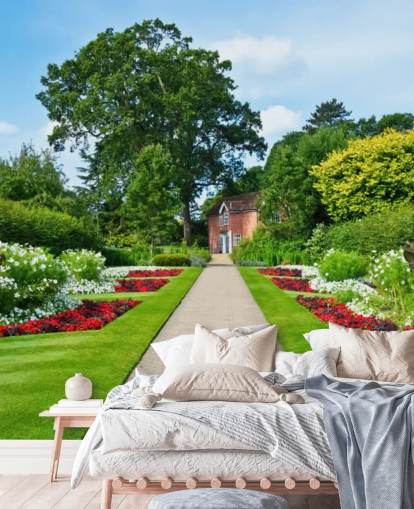 green custom garden landscape wallpaper mural called English Country Garden for care homes and offices 