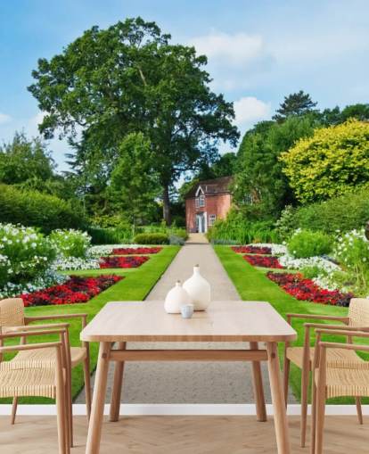 grønt brugerdefineret havelandskabstapetmaleri kaldet English Country Garden til plejehjem og kontorer grønt brugerdefineret havelandskabstapetmaleri kaldet English Country Garden til plejehjem og kontorer