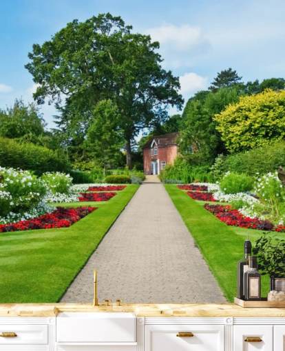 green custom garden landscape wallpaper mural called English Country Garden for care homes and offices 