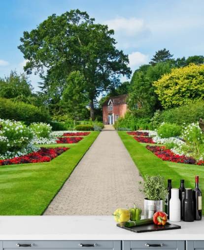 green custom garden landscape wallpaper mural called English Country Garden for care homes and offices 