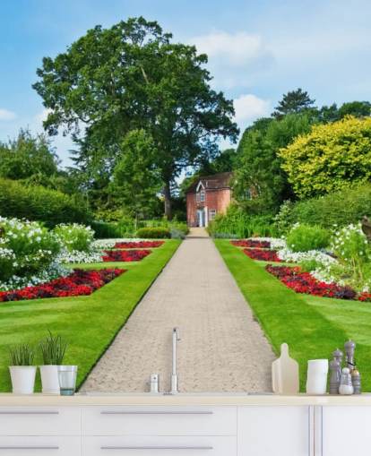 green custom garden landscape wallpaper mural called English Country Garden for care homes and offices 