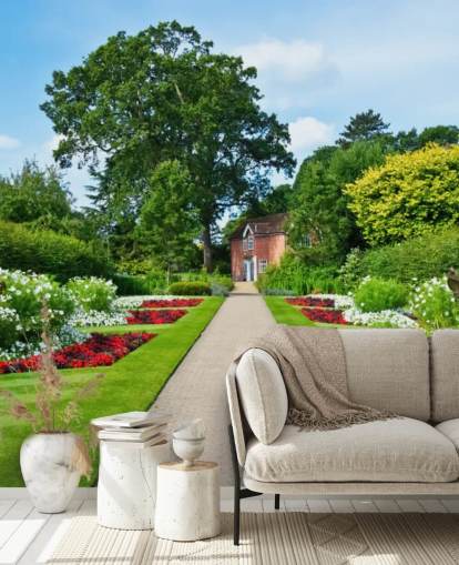 green custom garden landscape wallpaper mural called English Country Garden for care homes and offices 