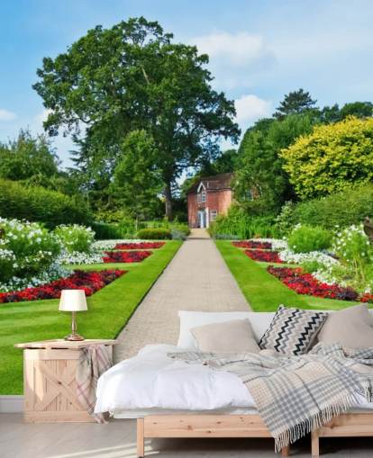 green custom garden landscape wallpaper mural called English Country Garden for care homes and offices 