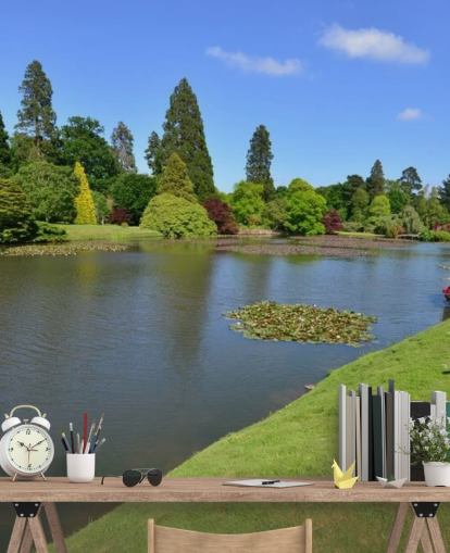 Großer Teich im Gartenpark Fototapete
