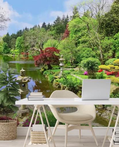 oriental style garden wallpaper