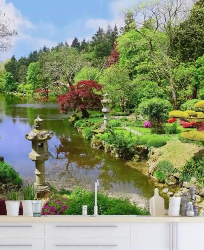oriental style garden wallpaper