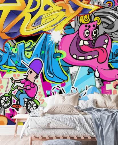 Cartoon Graffiti Wall Art Mural