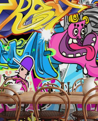 Cartoon-Graffiti-Wandbild