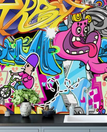 Tecknad Graffiti väggkonst väggmålning Tecknad Graffiti väggkonst väggmålning
