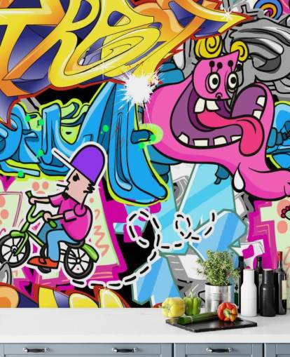 Cartoon-Graffiti-Wandbild Cartoon-Graffiti-Wandbild