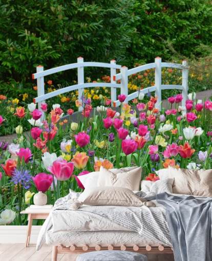 colourful garden wallpaper mural called Keukenhof Tulips for dining rooms and bedrooms