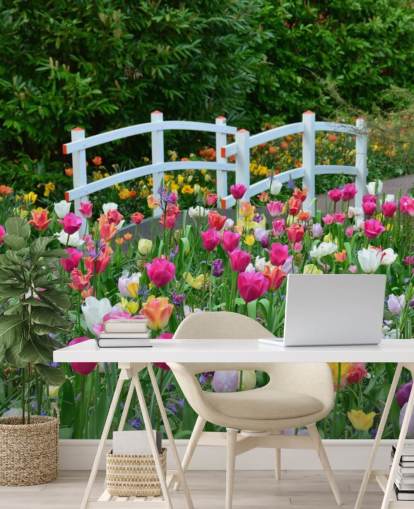 carta da parati murale colorata da giardino chiamata Keukenhof Tulips per sale da pranzo e camere da letto carta da parati murale colorata da giardino chiamata Keukenhof Tulips per sale da pranzo e camere da letto