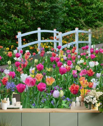 colorful garden wallpaper mural called Keukenhof Tulips for dining rooms and bedrooms colorful garden wallpaper mural called Keukenhof Tulips for dining rooms and bedrooms