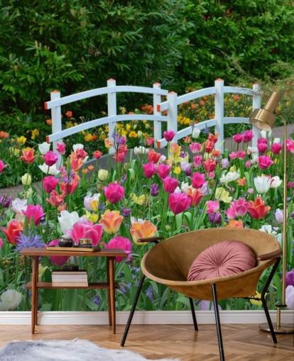 colorful garden wallpaper mural called Keukenhof Tulips for dining rooms and bedrooms