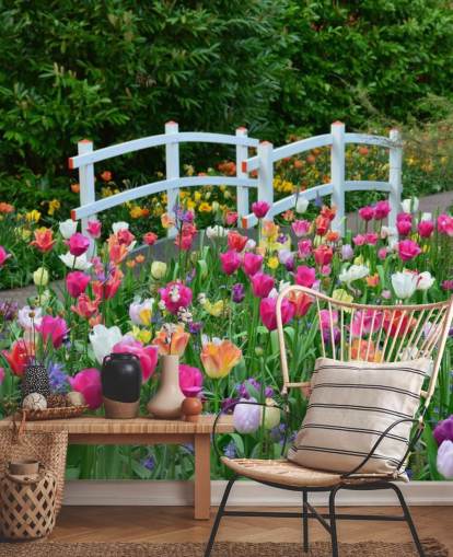 colorido mural de papel pintado de jardín llamado Keukenhof Tulips para comedores y dormitorios colorido mural de papel pintado de jardín llamado Keukenhof Tulips para comedores y dormitorios