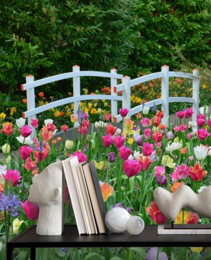 Buntes Gartentapetenwandbild namens Keukenhof Tulips für Esszimmer und Schlafzimmer Buntes Gartentapetenwandbild namens Keukenhof Tulips für Esszimmer und Schlafzimmer