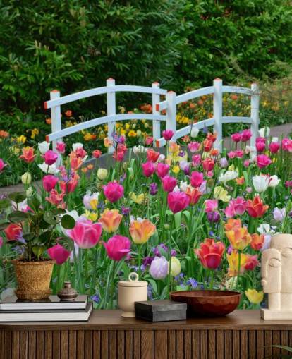 colourful garden wallpaper mural called Keukenhof Tulips for dining rooms and bedrooms