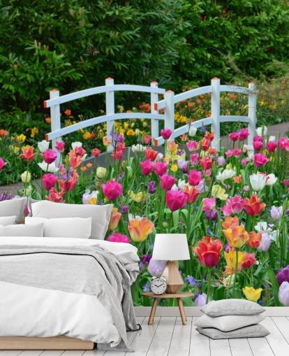 farverigt havetapet vægmaleri kaldet Keukenhof Tulipaner til spisestuer og soveværelser