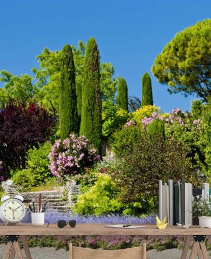 Bloemrijke tuin behang