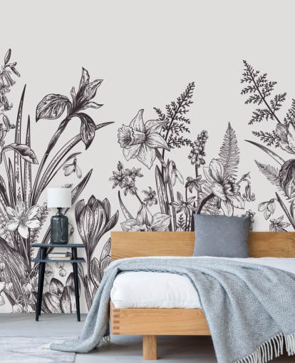 black and white floral illustration wallpaper