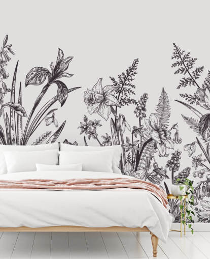 black and white floral illustration wallpaper
