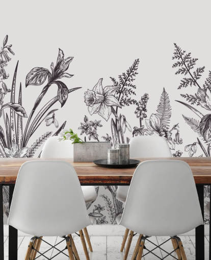 black and white floral illustration wallpaper