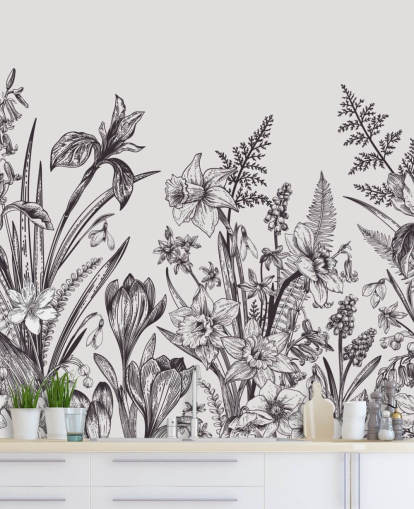 papier peint illustration florale noir et blanc papier peint illustration florale noir et blanc