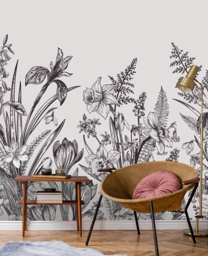 svartvitt blommig illustration tapet svartvitt blommig illustration tapet