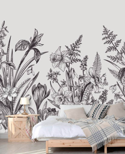 black and white floral illustration wallpaper