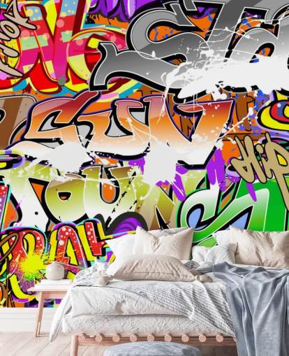colorido mural de papel pintado de graffiti llamado Urban Graffiti Art para dormitorios