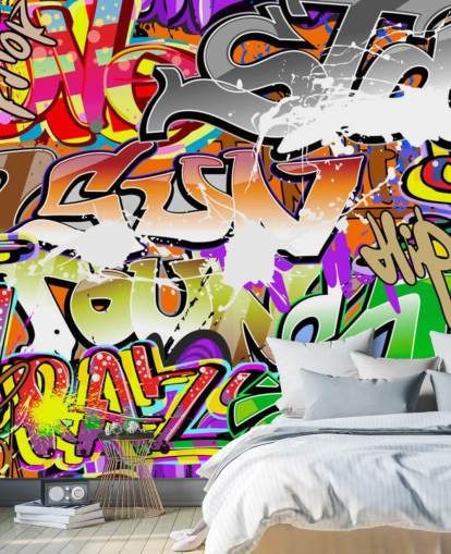 kleurrijke graffitibehangmuurschildering genaamd Urban Graffiti Art voor slaapkamers kleurrijke graffitibehangmuurschildering genaamd Urban Graffiti Art voor slaapkamers