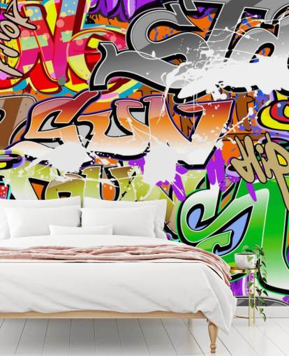 colorido mural de papel pintado de graffiti llamado Urban Graffiti Art para dormitorios