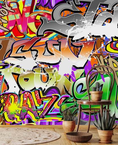 värikäs graffiti-taustakuvamaalaus nimeltä Urban Graffiti Art makuuhuoneisiin