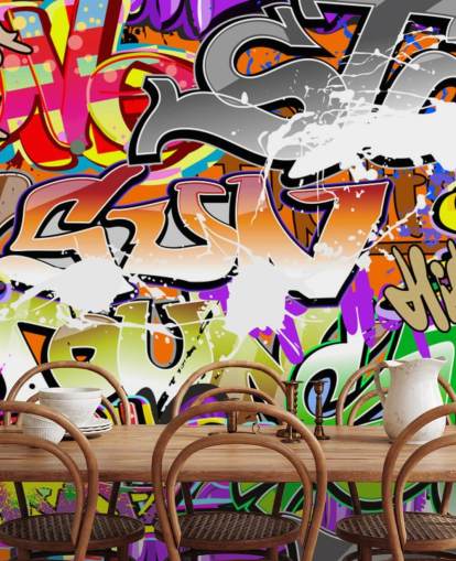 colorido mural de papel pintado de graffiti llamado Urban Graffiti Art para dormitorios colorido mural de papel pintado de graffiti llamado Urban Graffiti Art para dormitorios
