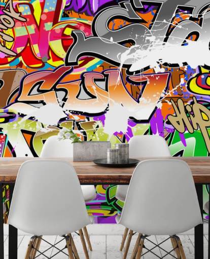 farverigt graffiti tapet vægmaleri kaldet Urban Graffiti Art til soveværelser