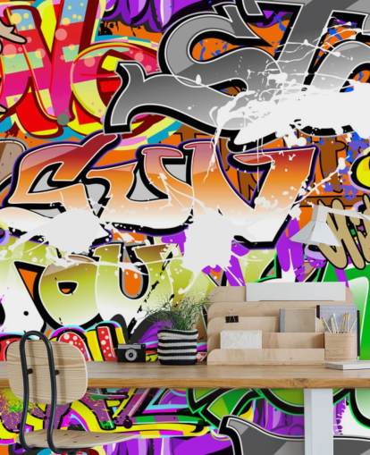 farverigt graffiti tapet vægmaleri kaldet Urban Graffiti Art til soveværelser