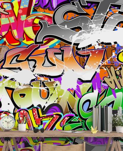 colorido mural de papel pintado de graffiti llamado Urban Graffiti Art para dormitorios