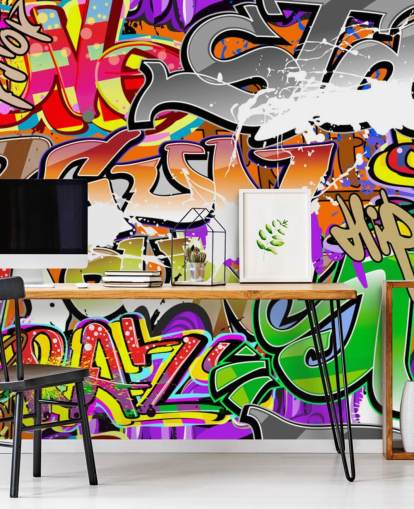 mural de papel de parede de grafite colorido chamado Urban Graffiti Art para quartos mural de papel de parede de grafite colorido chamado Urban Graffiti Art para quartos